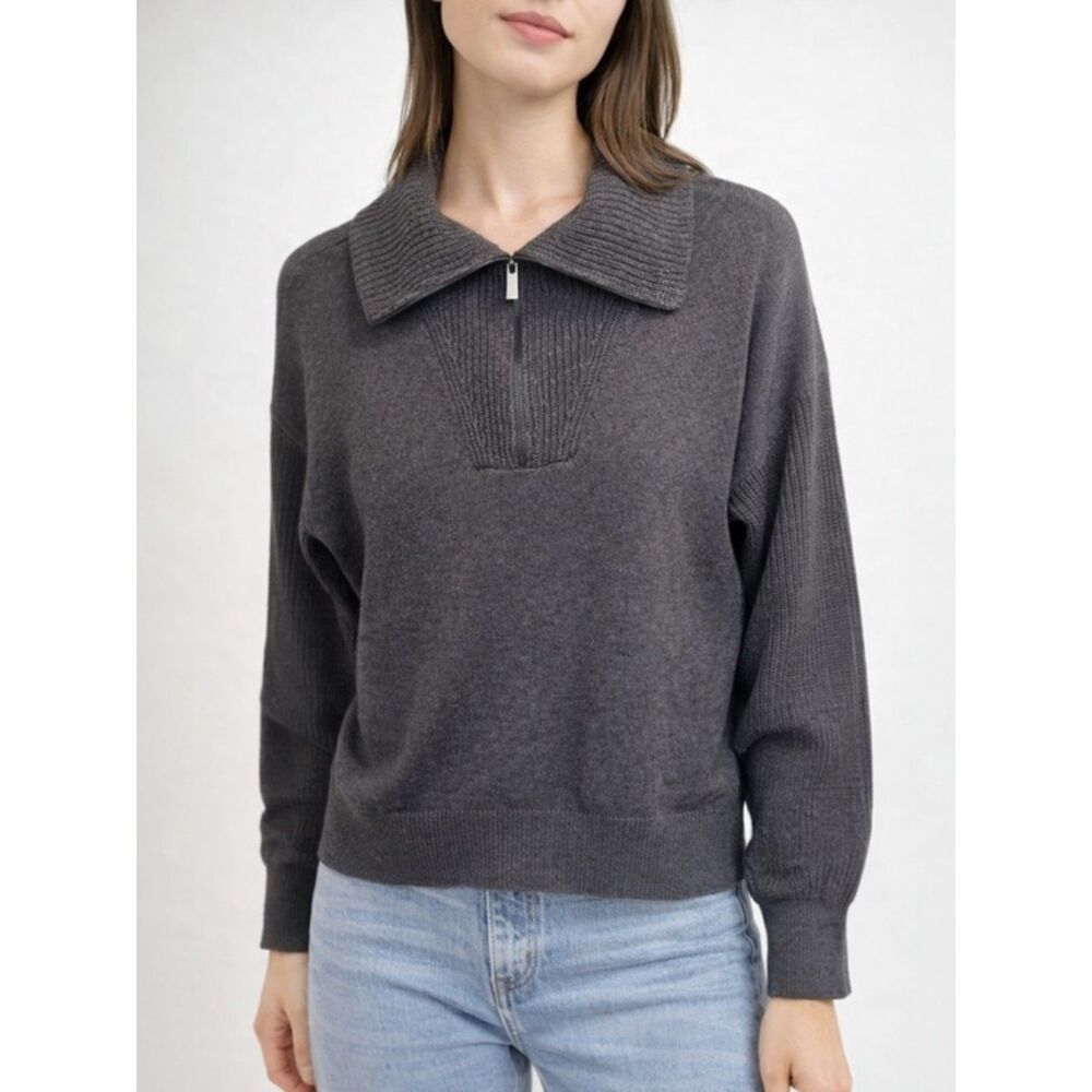 Rachel Zoe Sweater Cozy Quarter Zip Pullover Charcoal Gray Women’s Size Small